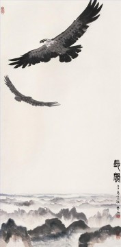  chine - Wu Zuoren Eagles sur la montagne ancienne Chine à l’encre